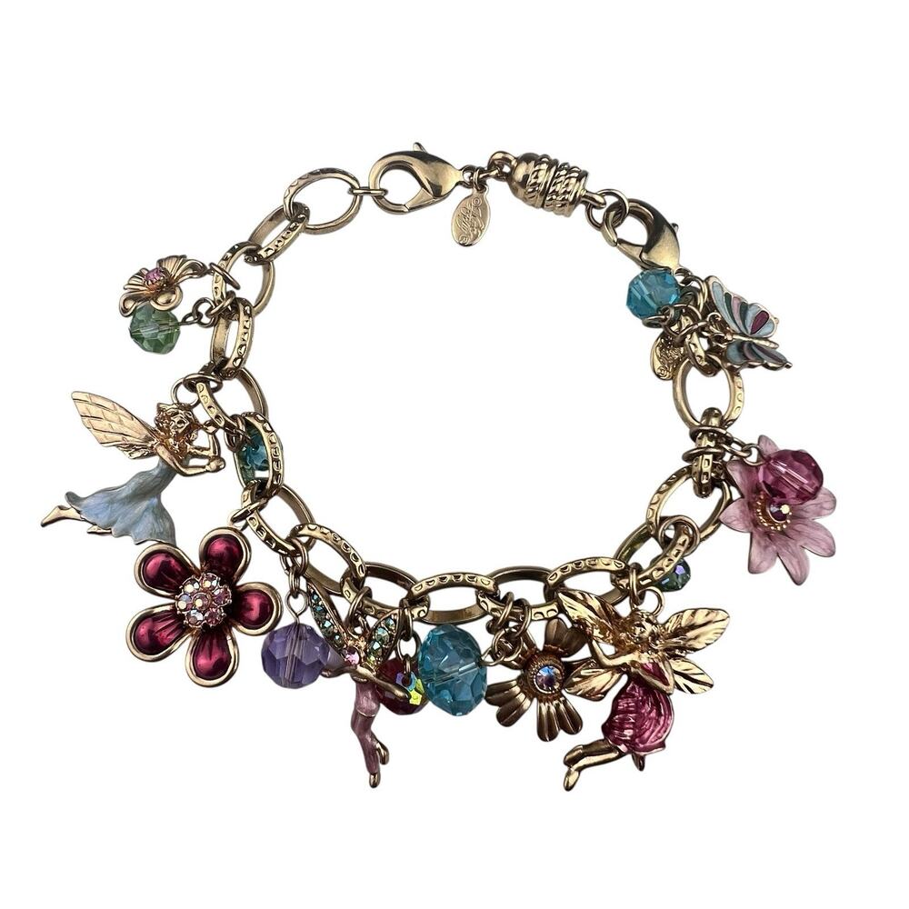 Kirks Folly Fairies & Flowers Charm Enamel Bracelet Magnetic Extender 7.5" or 9"